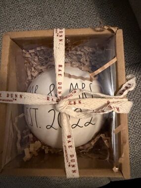 Rae Dunn cream white Mr & Mrs keepsake ornament